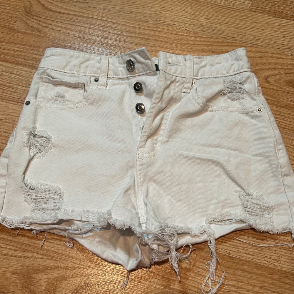 Wild Fable White Super High-Rise Cutoff Shorts Distressed Button Fly‎ Size 00